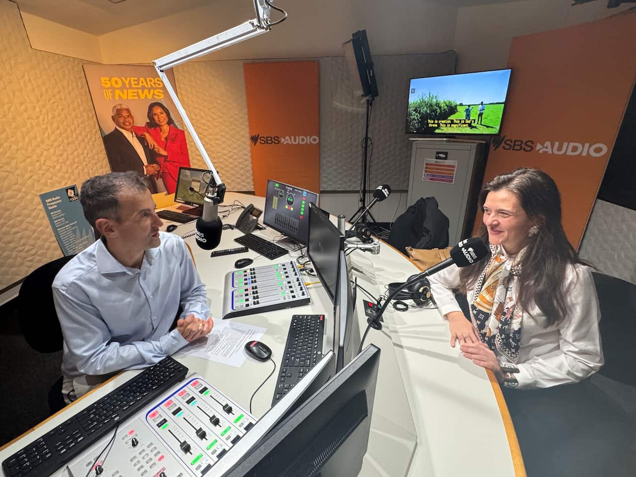 Consul of Italy in Brisbane Luna Angelini Marinucci in the SBS studios in Sydney, interviewed by Massimiliano Gugole.