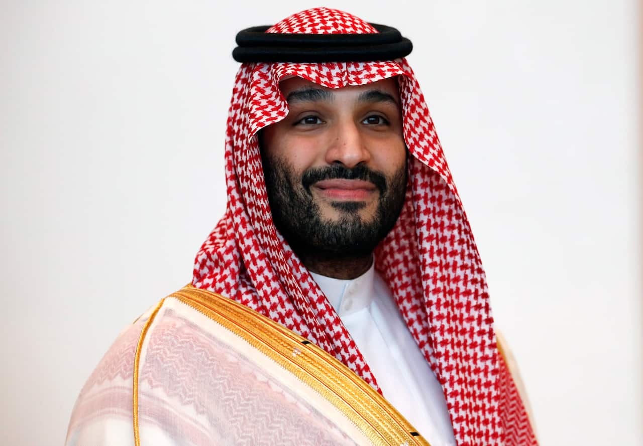 Saudi Arabia's Crown Prince Mohammed bin Salman Al Saud in a traditional headcover.