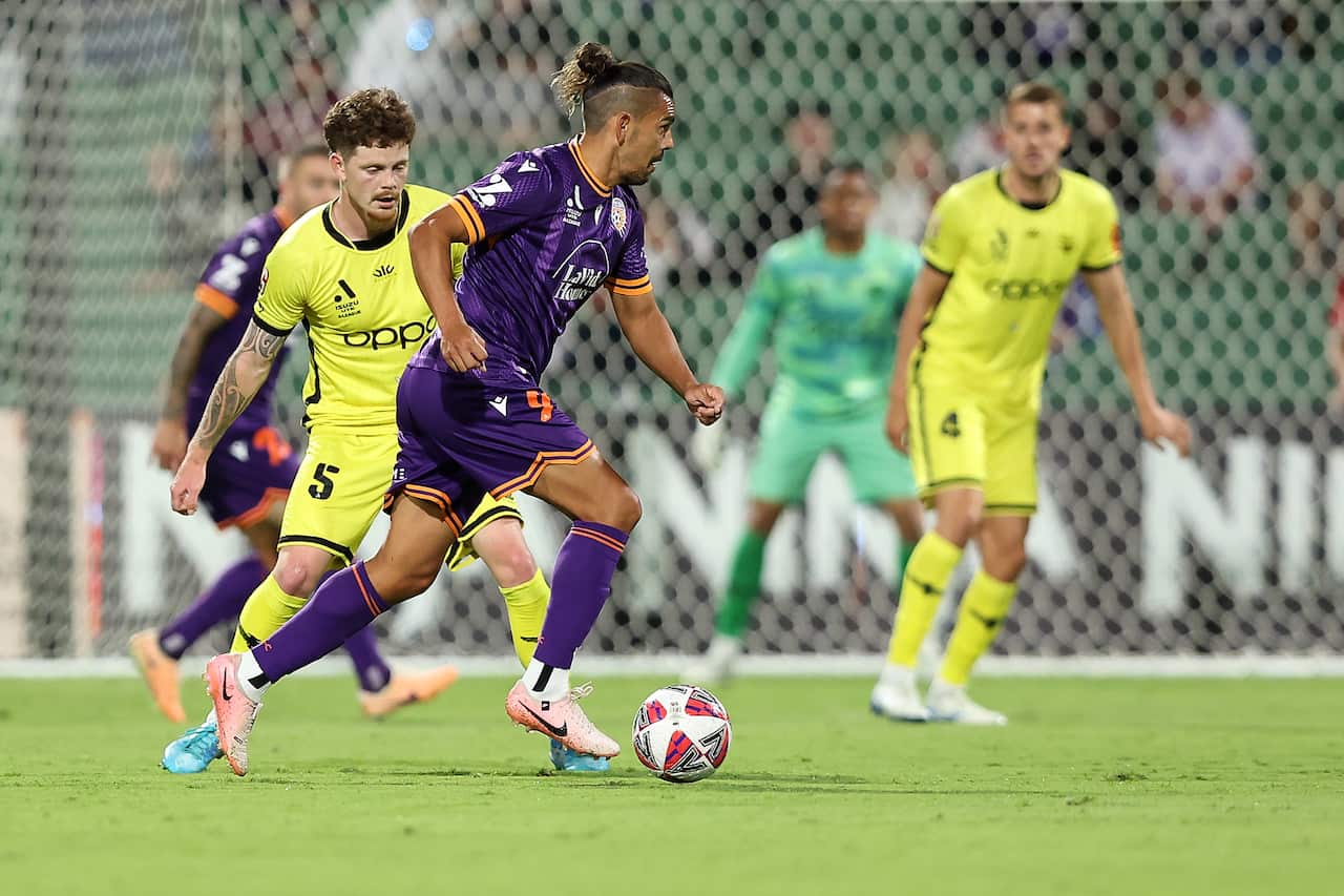 David Williams on the soccer field playing a game for Perth Glory.