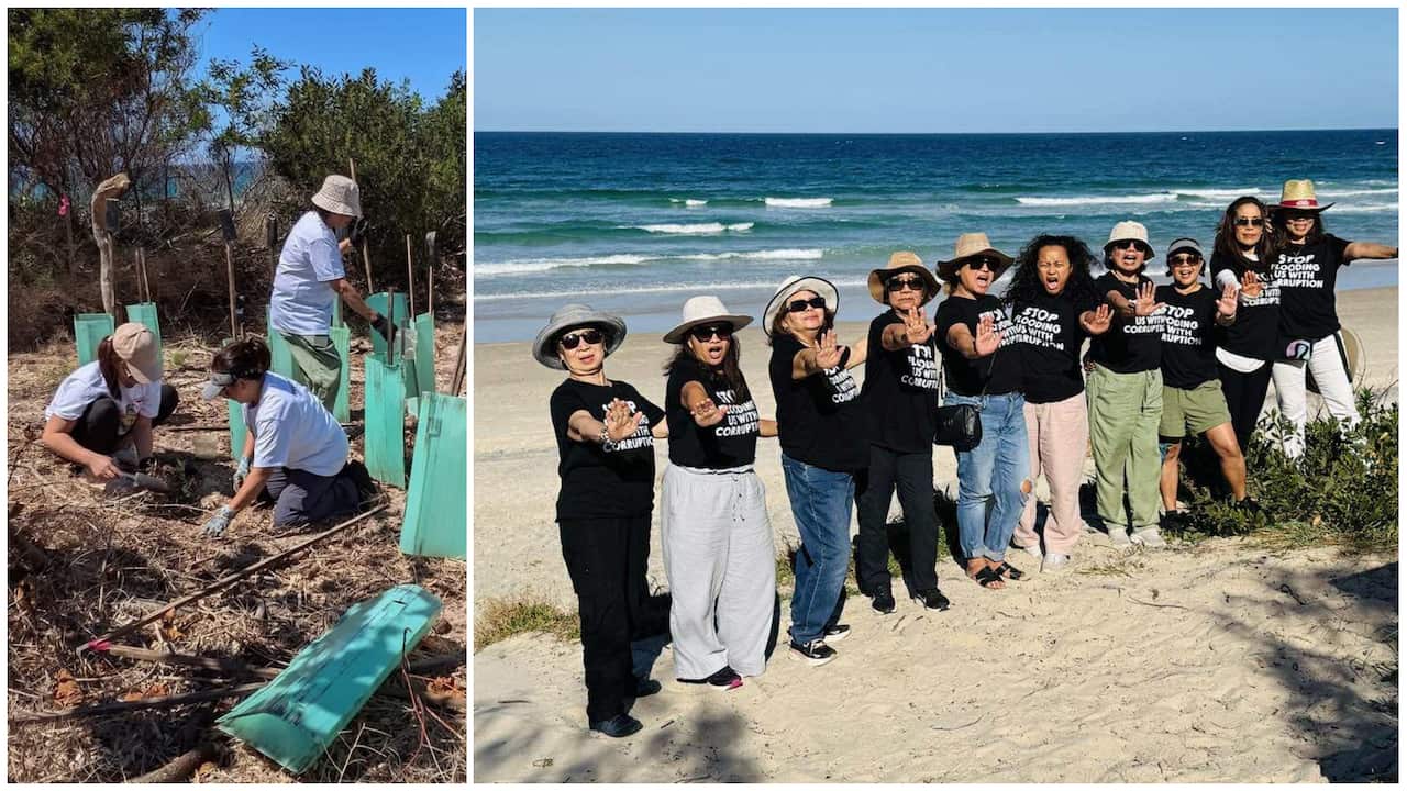 Pinoy Queenslanders hold a gathering and tree planting in solidarity with anti-corruption rallies in the Philippines.
