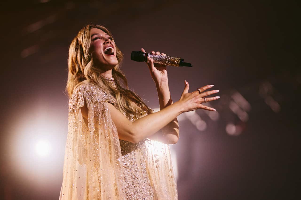 Rehearsal Images: Delta Goodrem performing Eclipse for Australia during the First Rehearsal at Wiener Stadthalle, Vienna 2026.