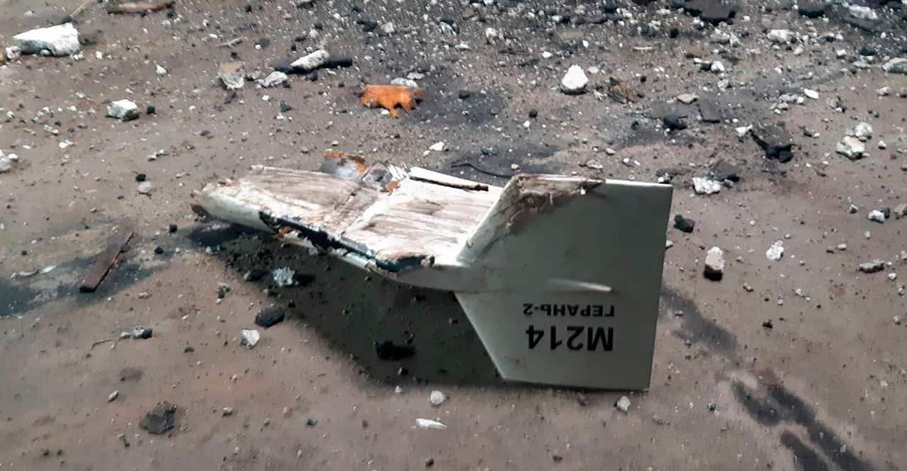 A burnt fragment of a drone aircraft