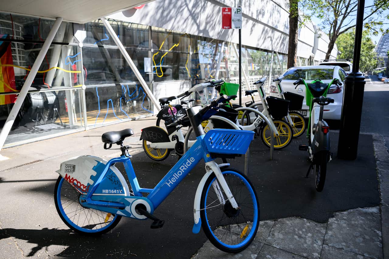 E-bikes on a pavement in an urban environment