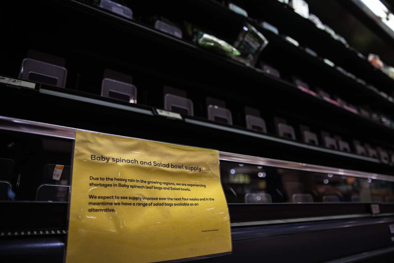 empty shelves at supermarket.