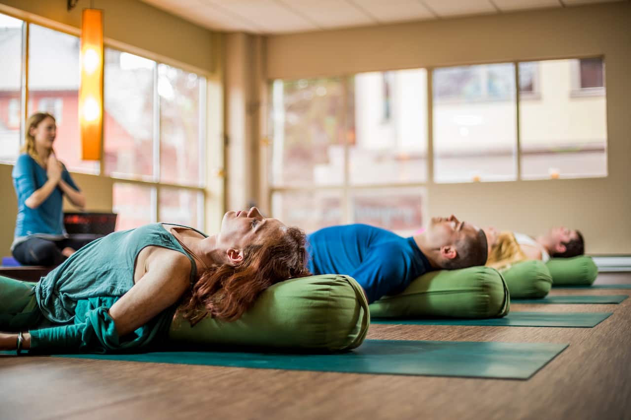 Yoga class in studio.