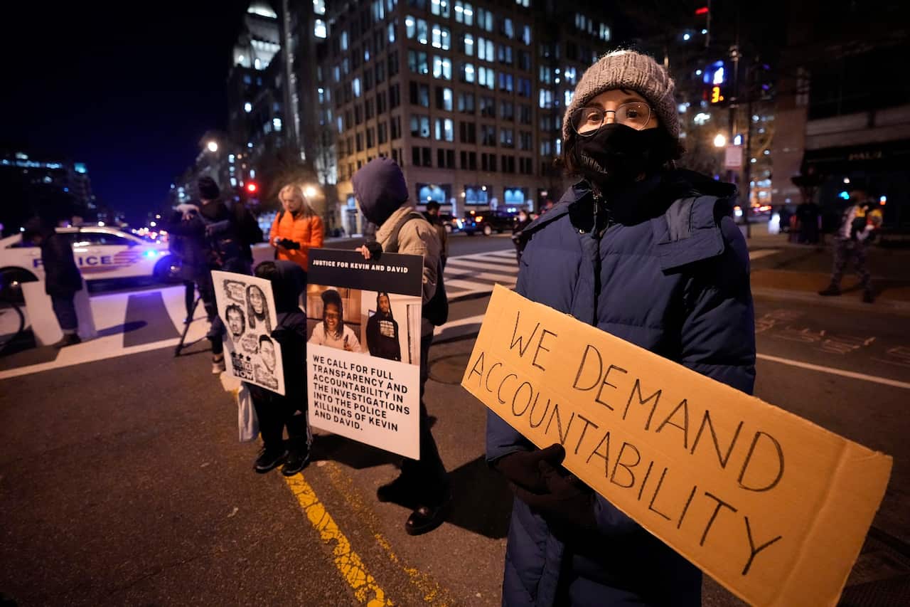 Demonstrators protest in Washington over the death of Tyre Nichols who died after being beaten by Memphis police officers on 7 January.