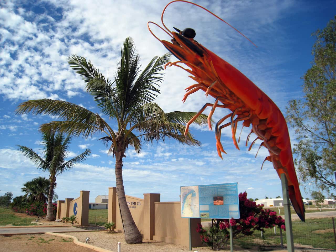 A 'big prawn' on a pole out the front of a fishery operation in Exmouth.
