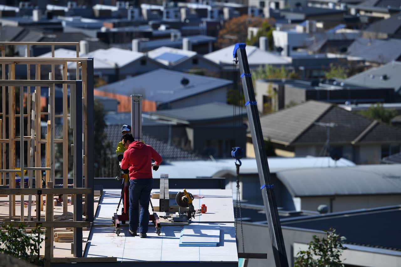 People on a residential construction site in Melbourne.