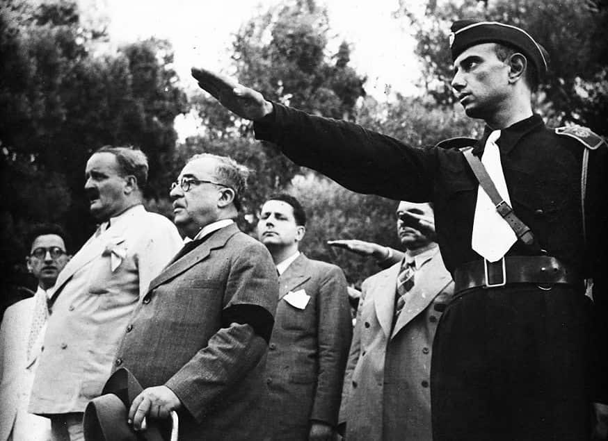 Metaxas (third from left) during the celebration of the establishment of the 4th of August Regime