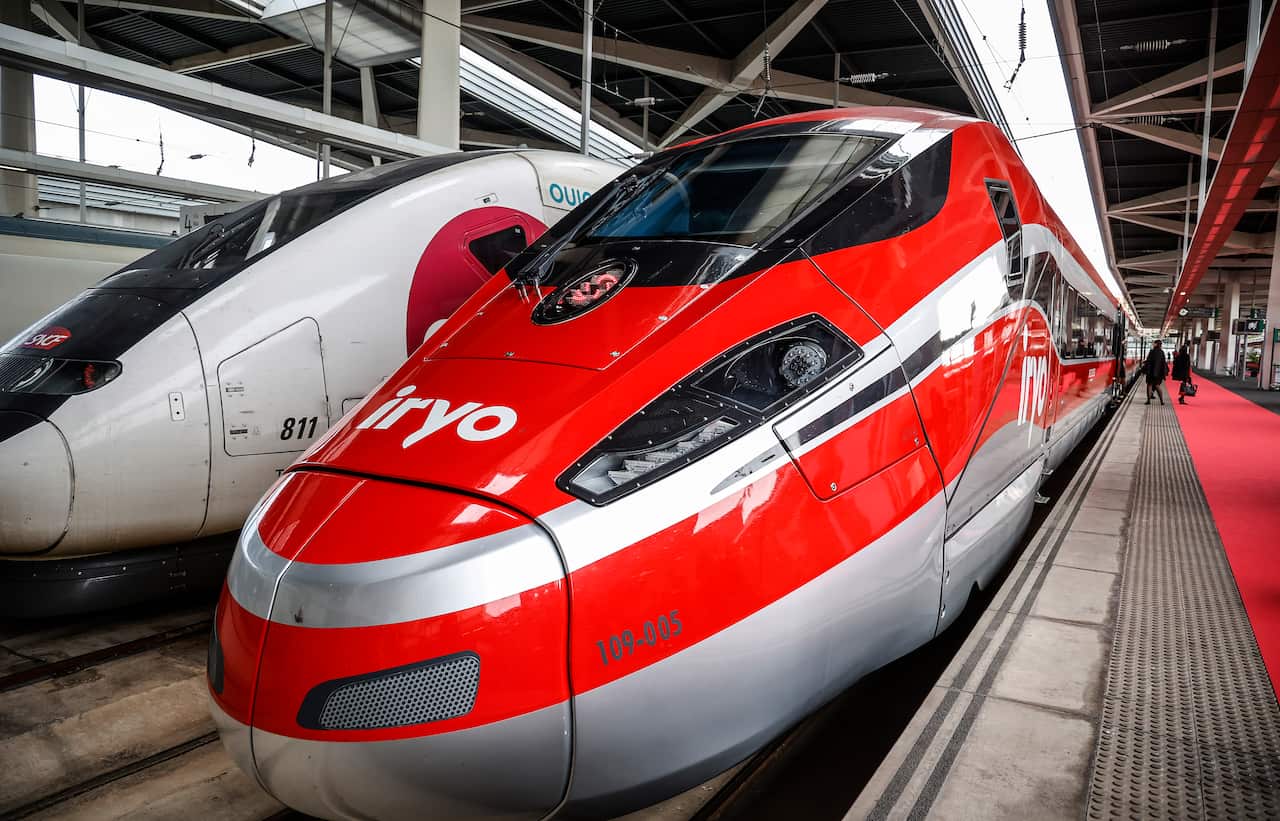 A bright red train.