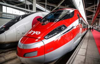 A bright red train.