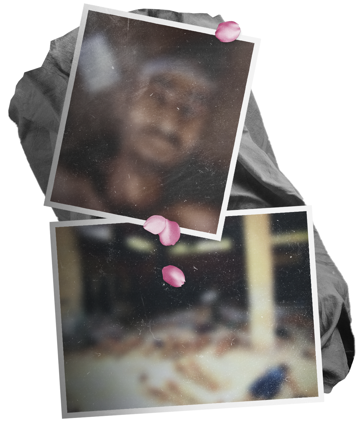 A collage of two blurred photographs allegedly showing dead bodies