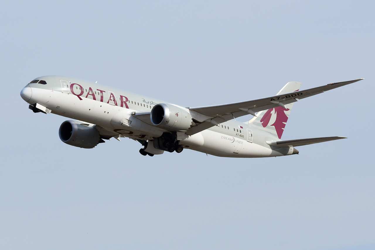 A Qatar Airways plane in the sky