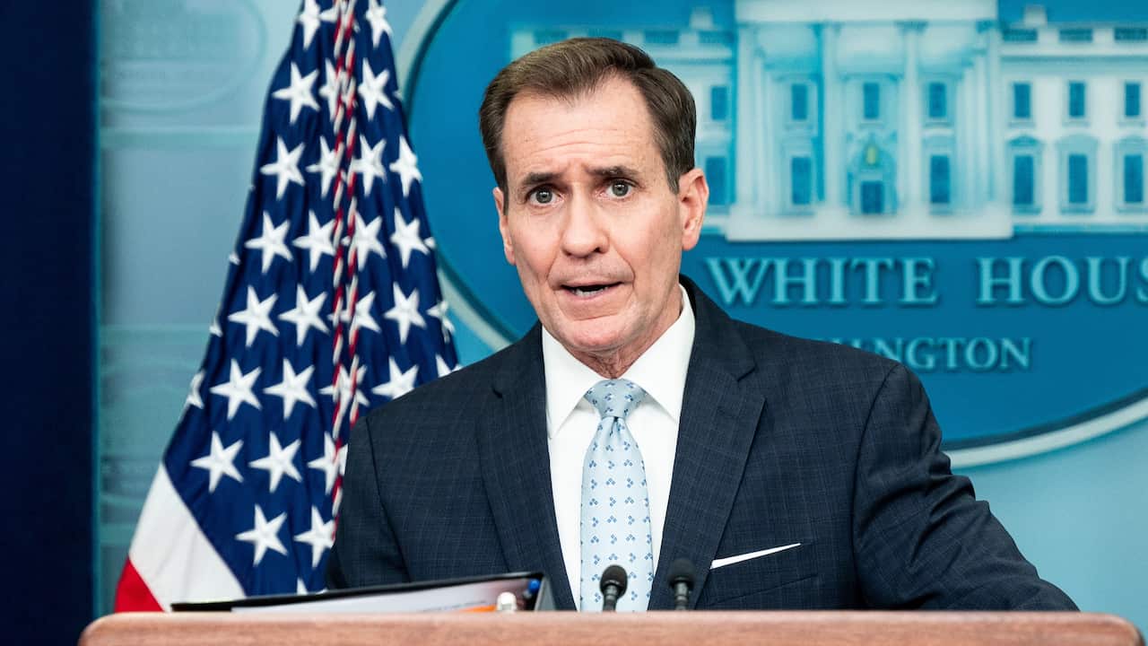 John Kirby speaking at a press briefing in the White House
