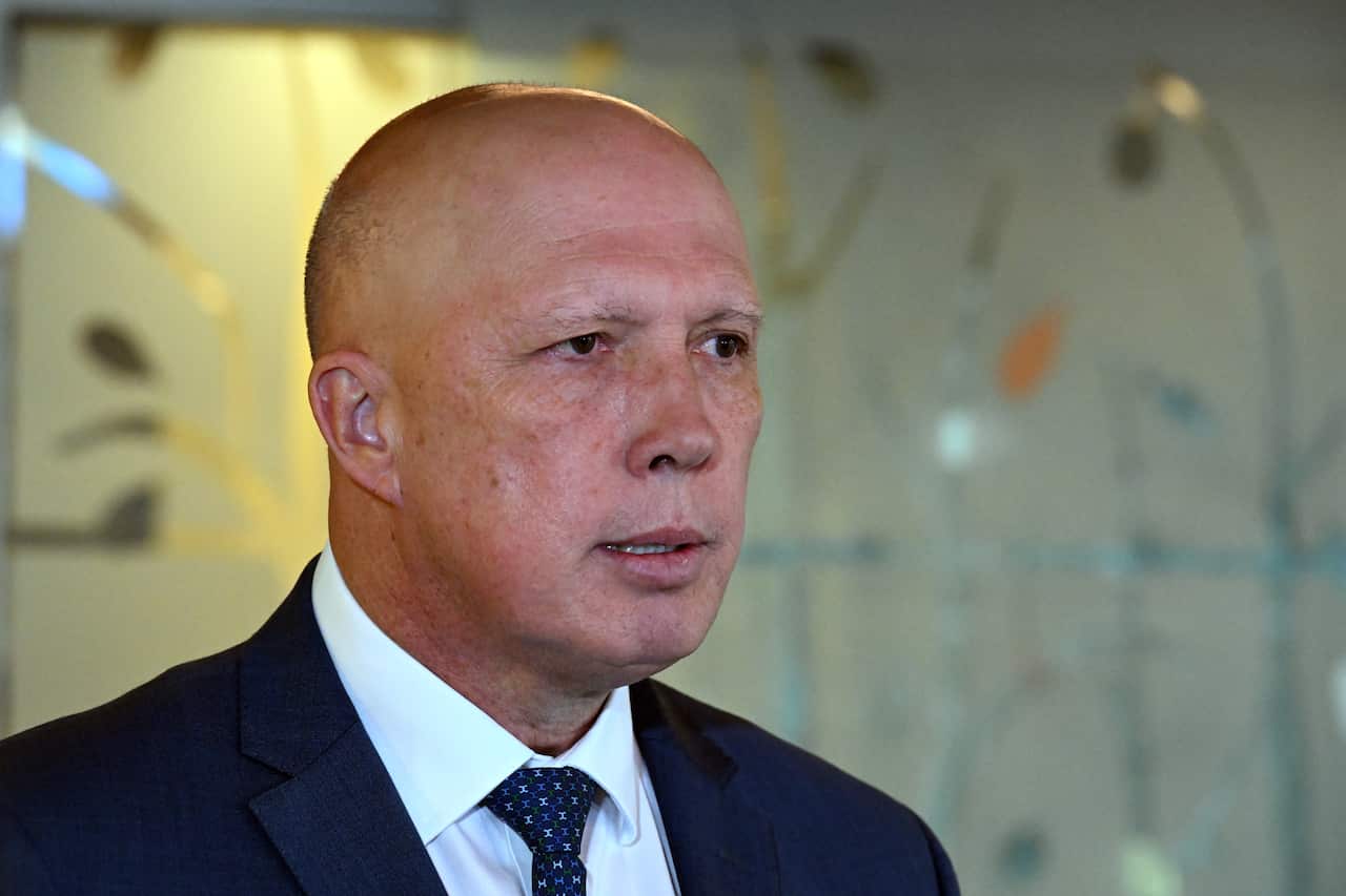 Peter Dutton speaks to the press. 