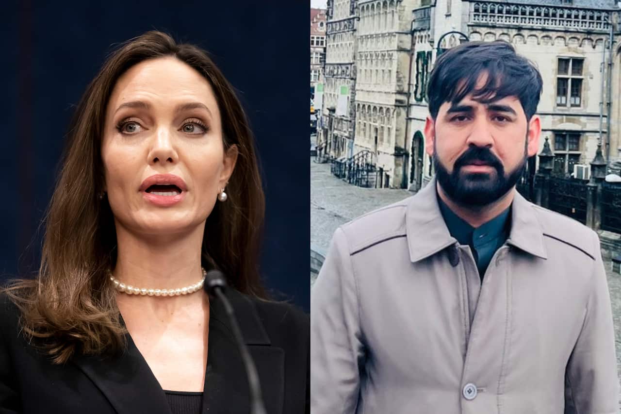 A composite image of Angelina Jolie and Matiullah Wesa