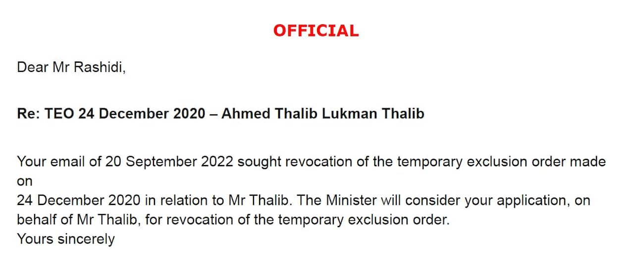 Lawyers for Professor Thalib said his case would be looked at