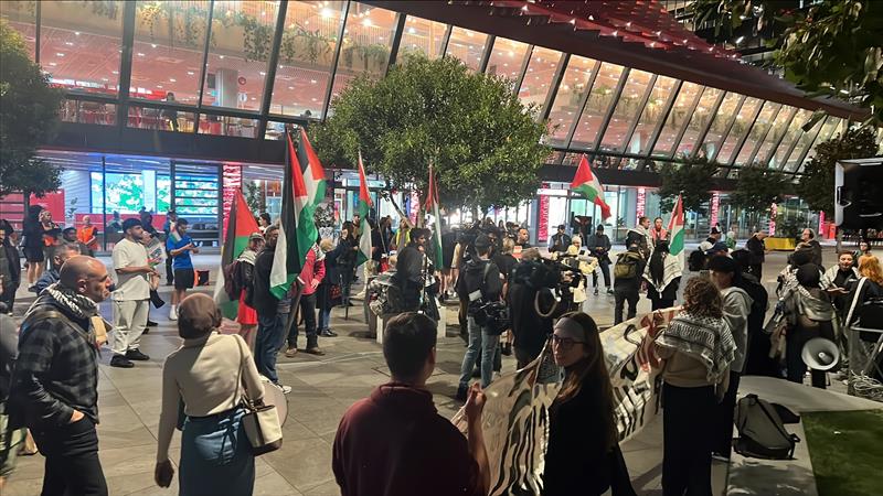 People holding Palestinian flags