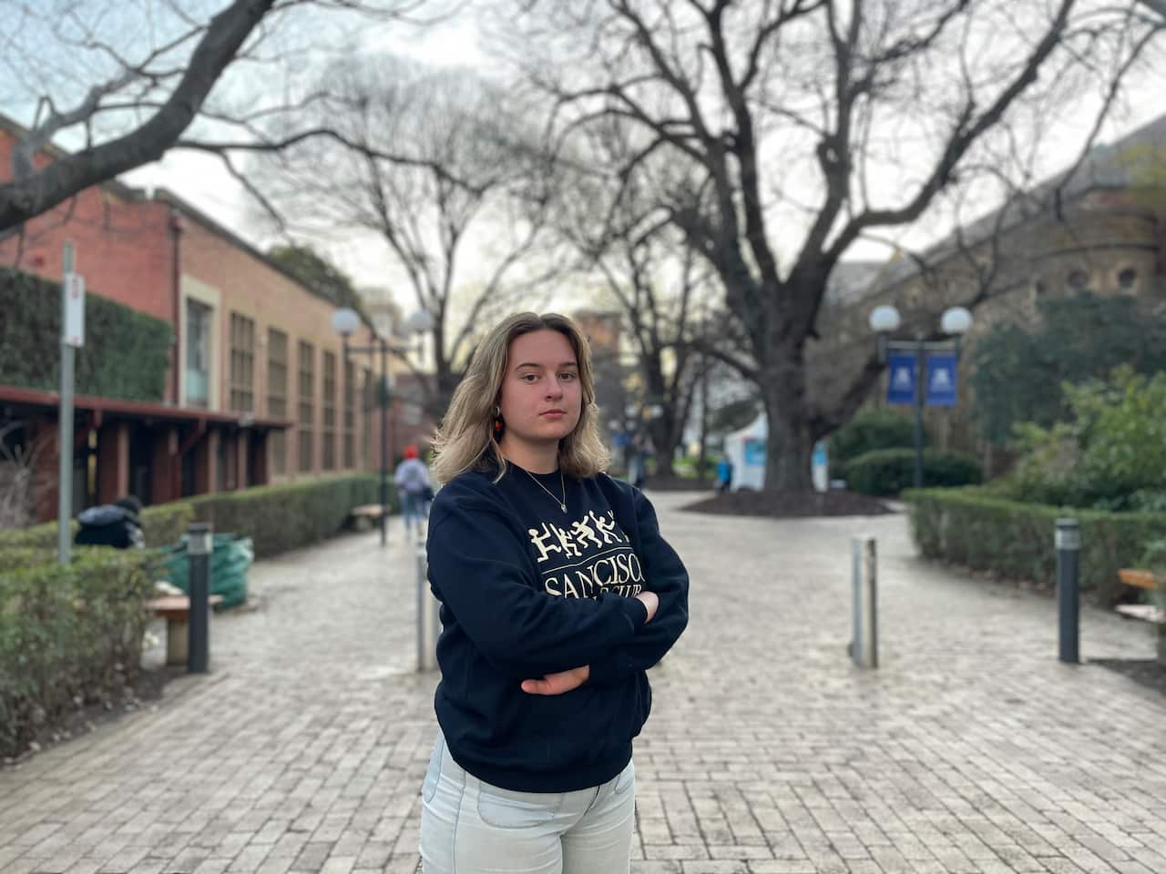 Ngaire Bogemann, an arts student, is pictured in Melbourne. She was impacted by the former Coalition government's Jobs Ready Graduate Program. 