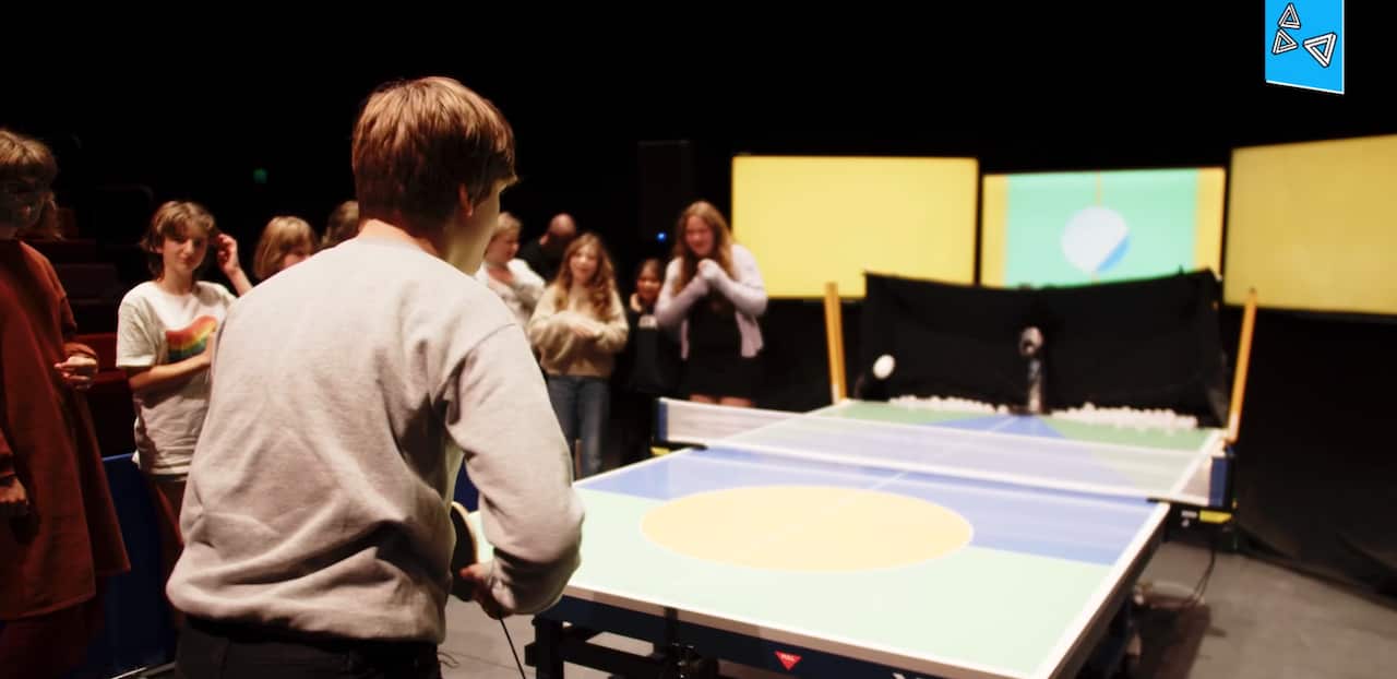 Rear view of a teenager playing table tennis