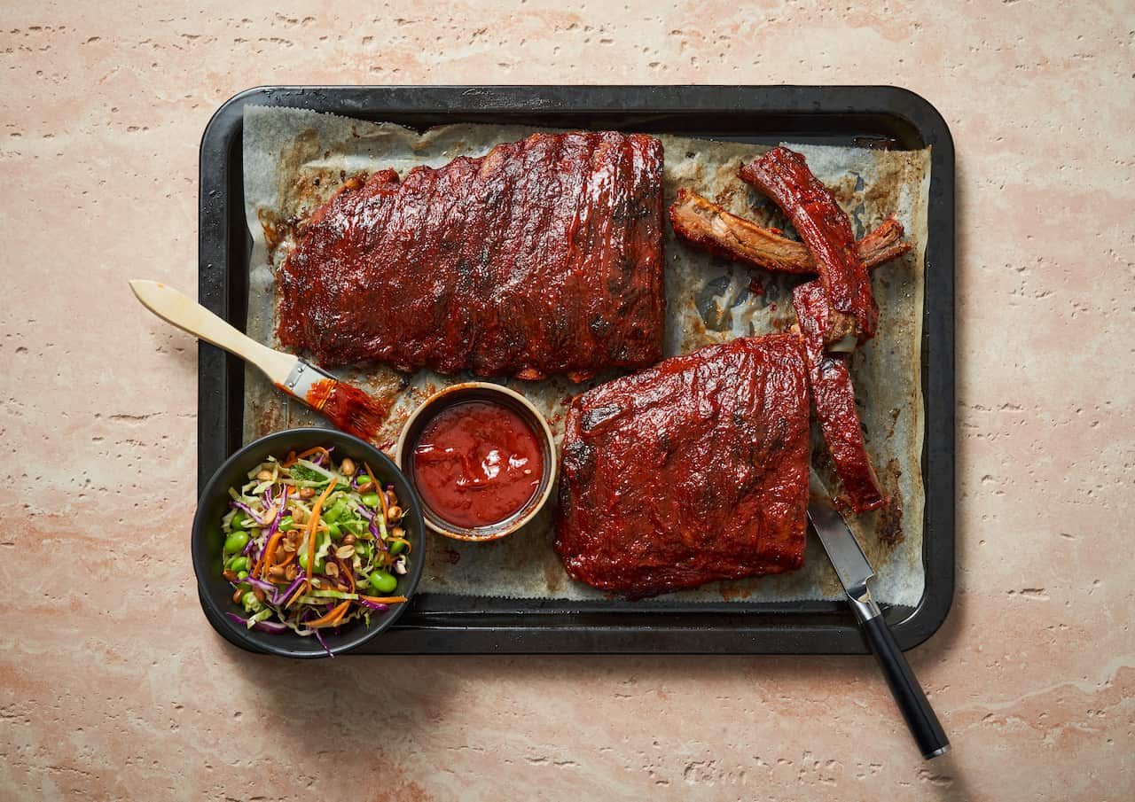 Gochujang ribs and satay coleslaw