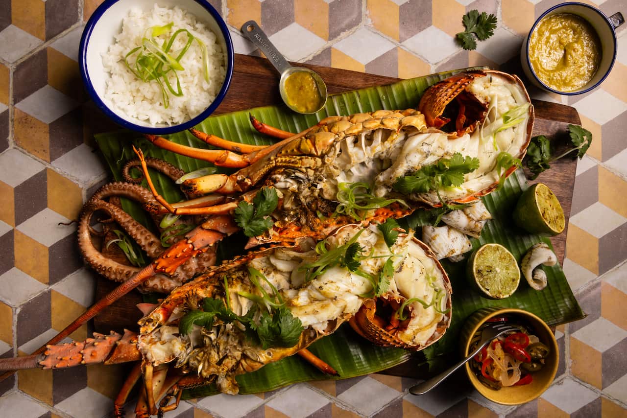 Seafood BBQ with curry dipping sauce