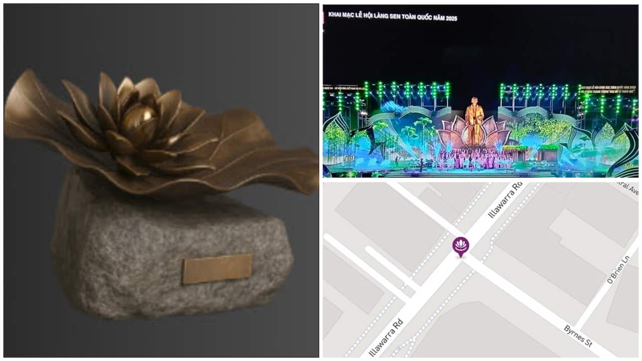 Tượng đài hoa sen dự đinh đặt tại Marrickville và tượng đài Hồ Chí Minh trên hoa sen tại Việt Nam (Nhóm Petition)