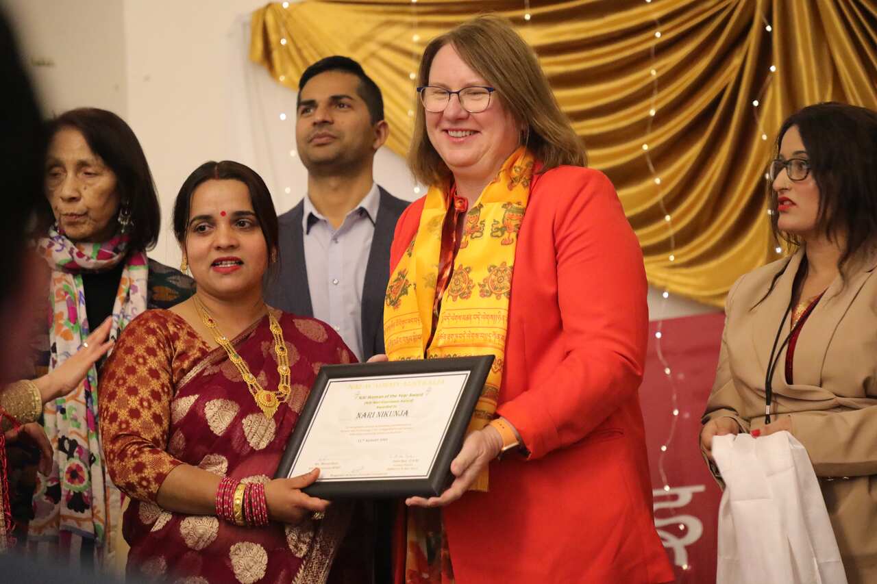 At the Teej celebration in Sydney, Nari Nikunja Australia was honored for its contributions to art and social services.