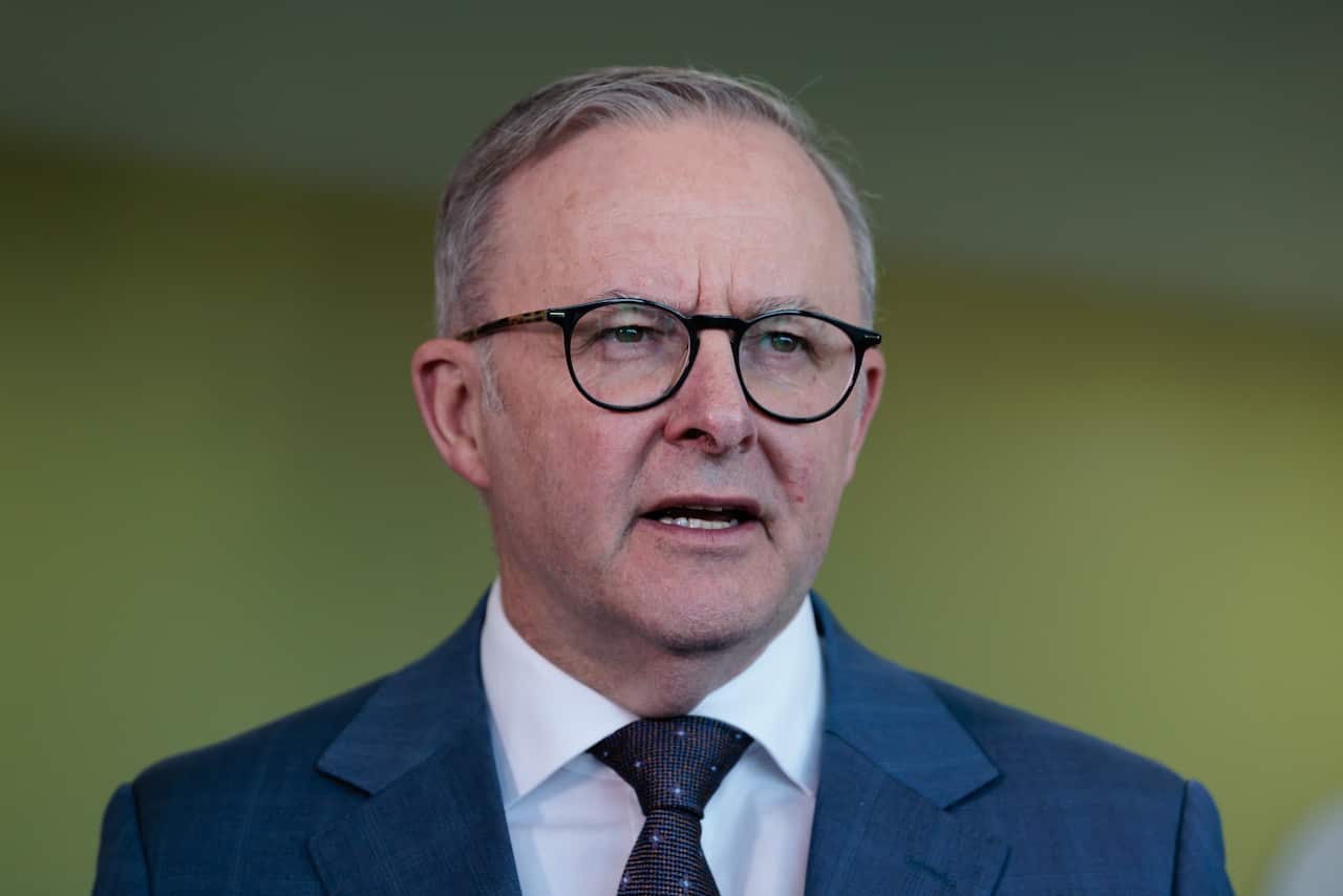 Anthony Albanese at a press conference.