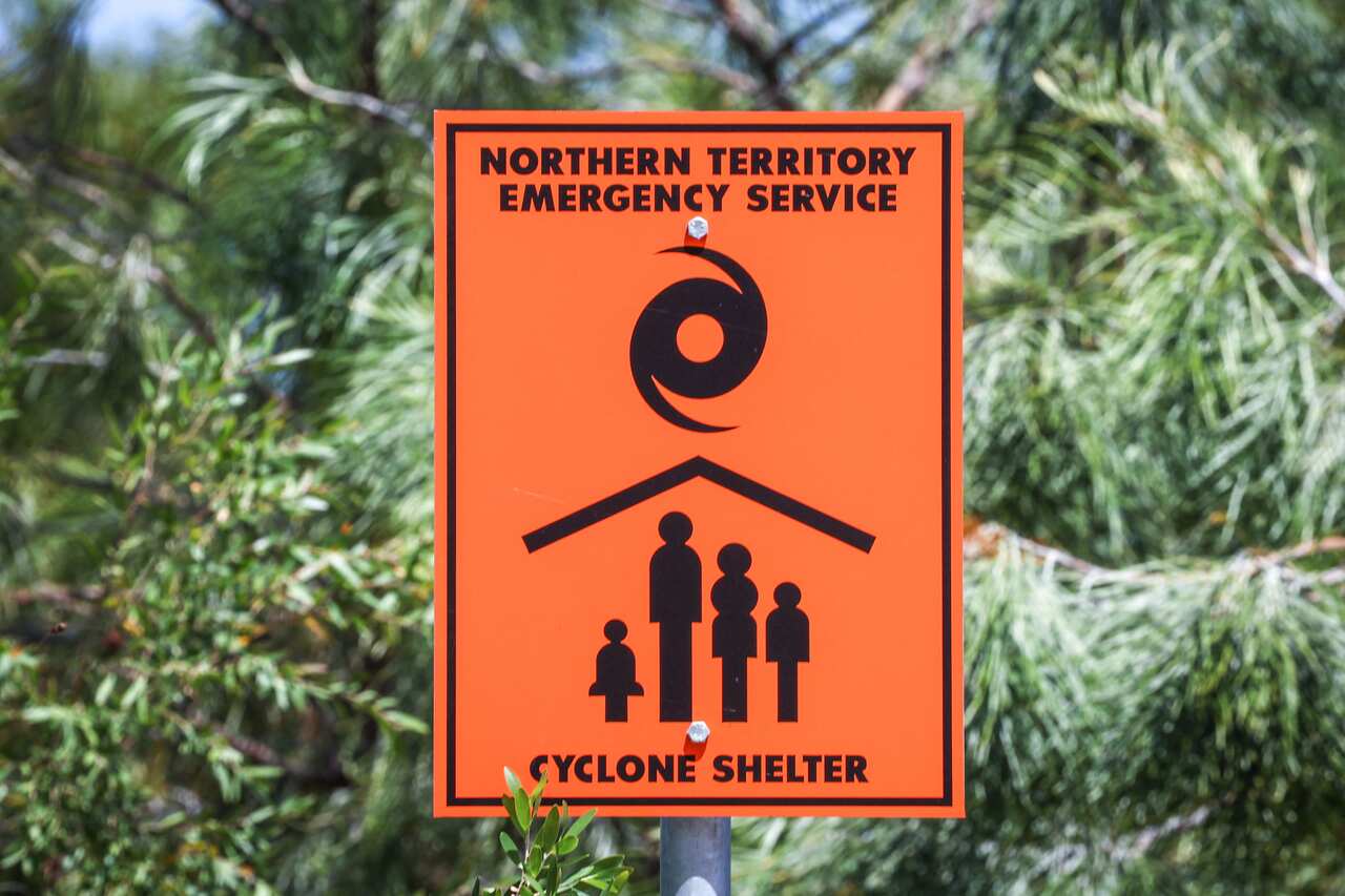 A cyclone shelter sign in Darwin.