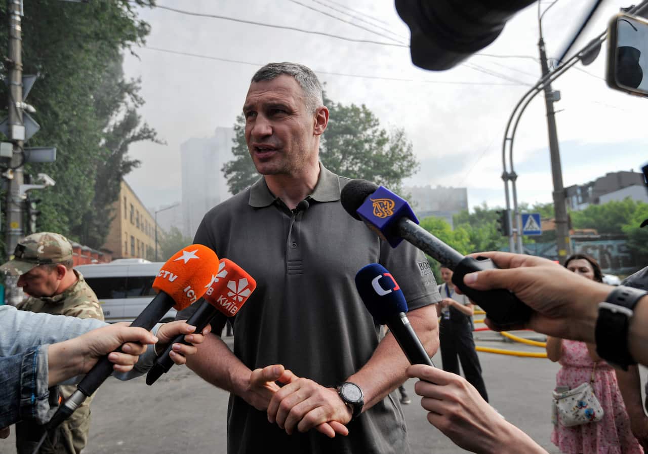 Kyiv's mayor Vitali Klitschko speaks to the media 