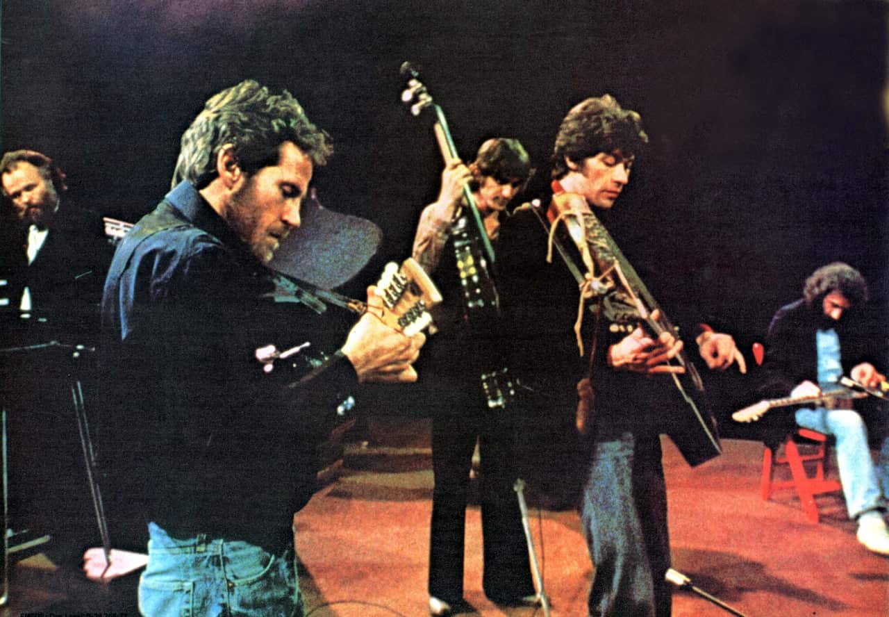 The Band play on stage in The Last Waltz.