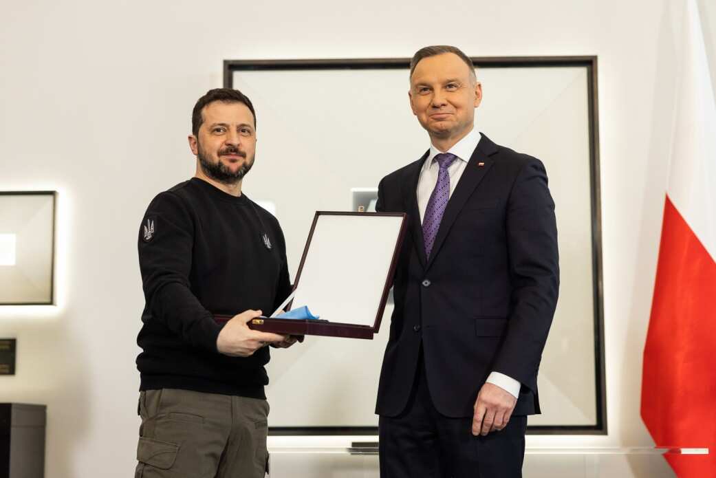 President of Ukraine Volodymyr Zelenskyy received the highest state award of the Republic of Poland - the Order of the White Eagle - from President of Poland Andrzej Duda.jpeg