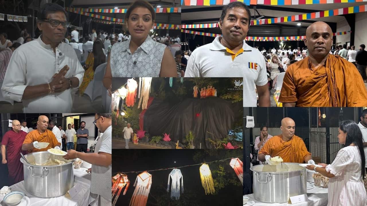SBS Sinhala Kalugammana Wimalajothi Sanath Abeysekara Bandula Abeywickrama Vini Weerasooriya Darwin Sri Lanka Buddhist Centre Poson.jpg