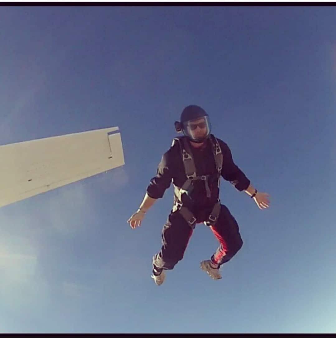 Liam Cunningham skydiving.