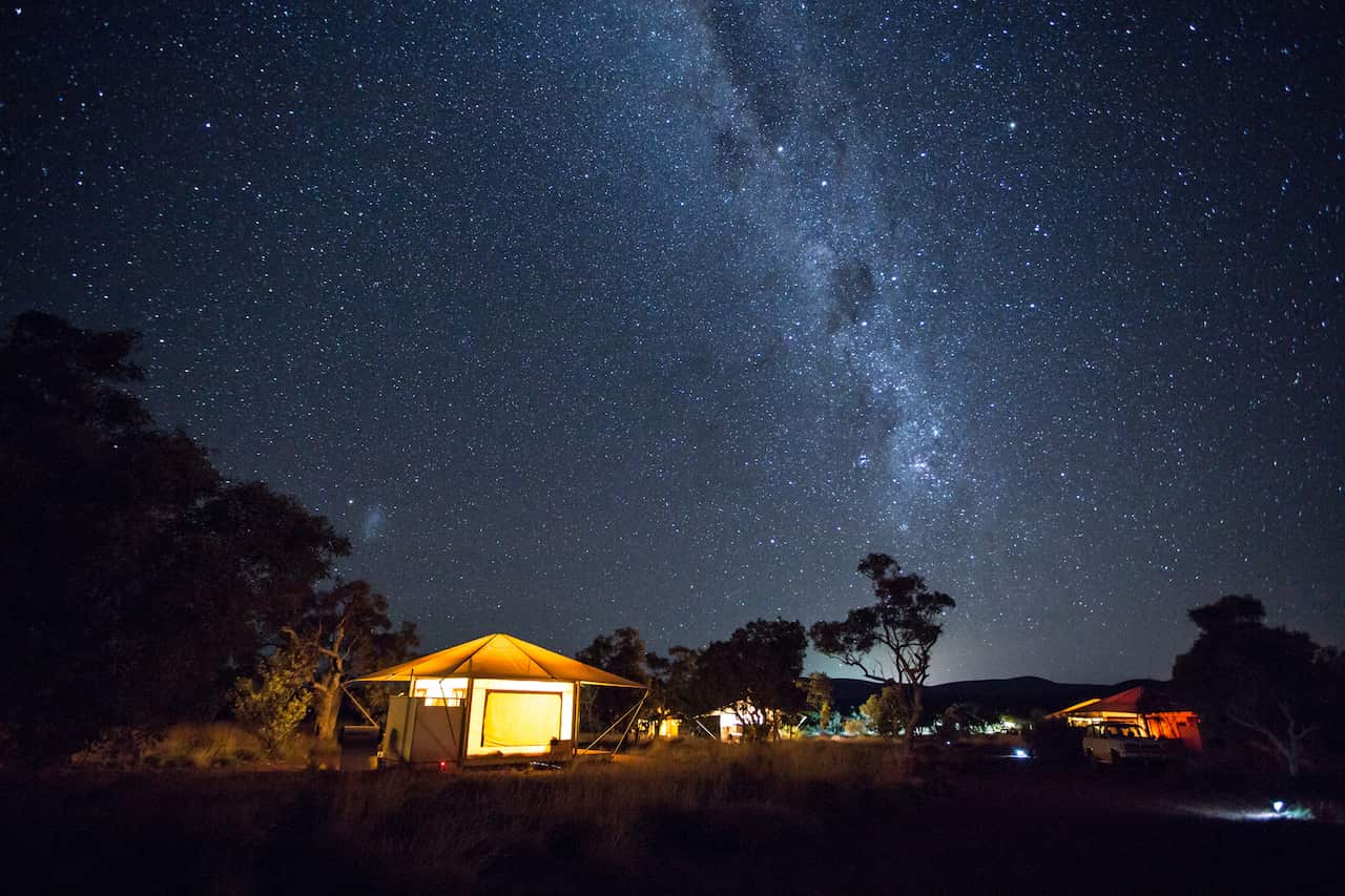 Milky Way and eco-tents in the evening