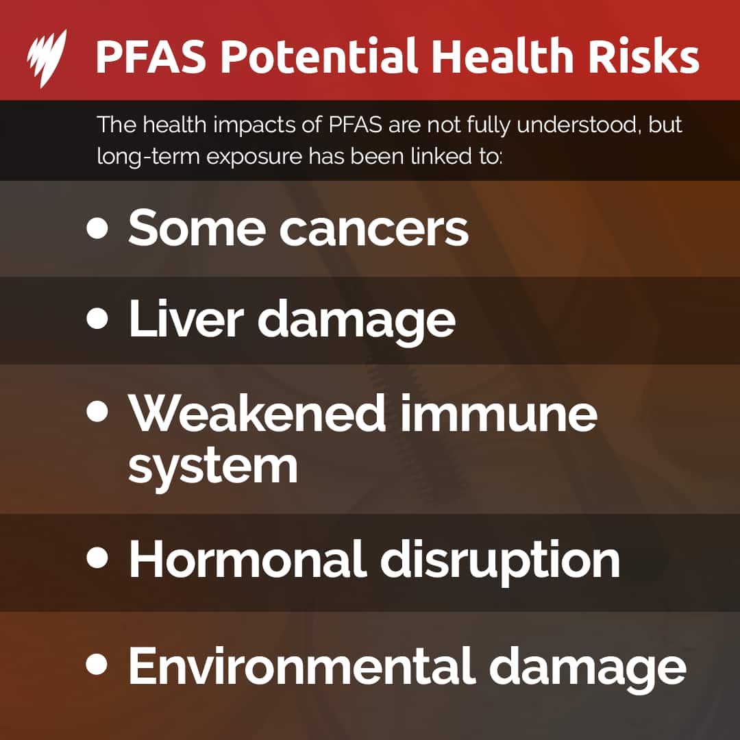 A list of the potential health risks of exposure to PFAS chemicals