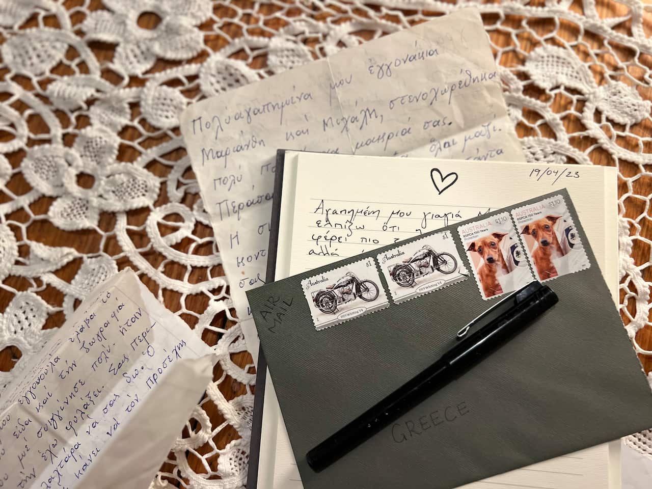 Handwritten letters in Greek