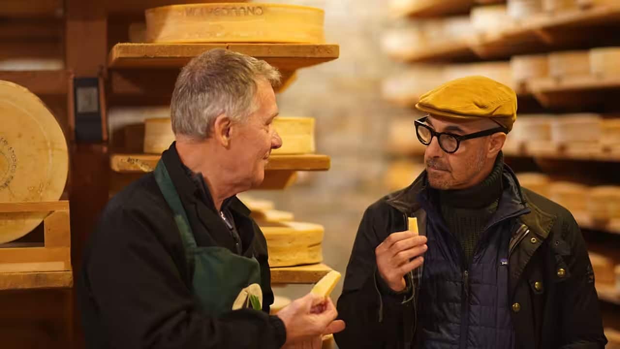 Stanley Tucci Searching For Italy with Tucci tasting cheese in Italy