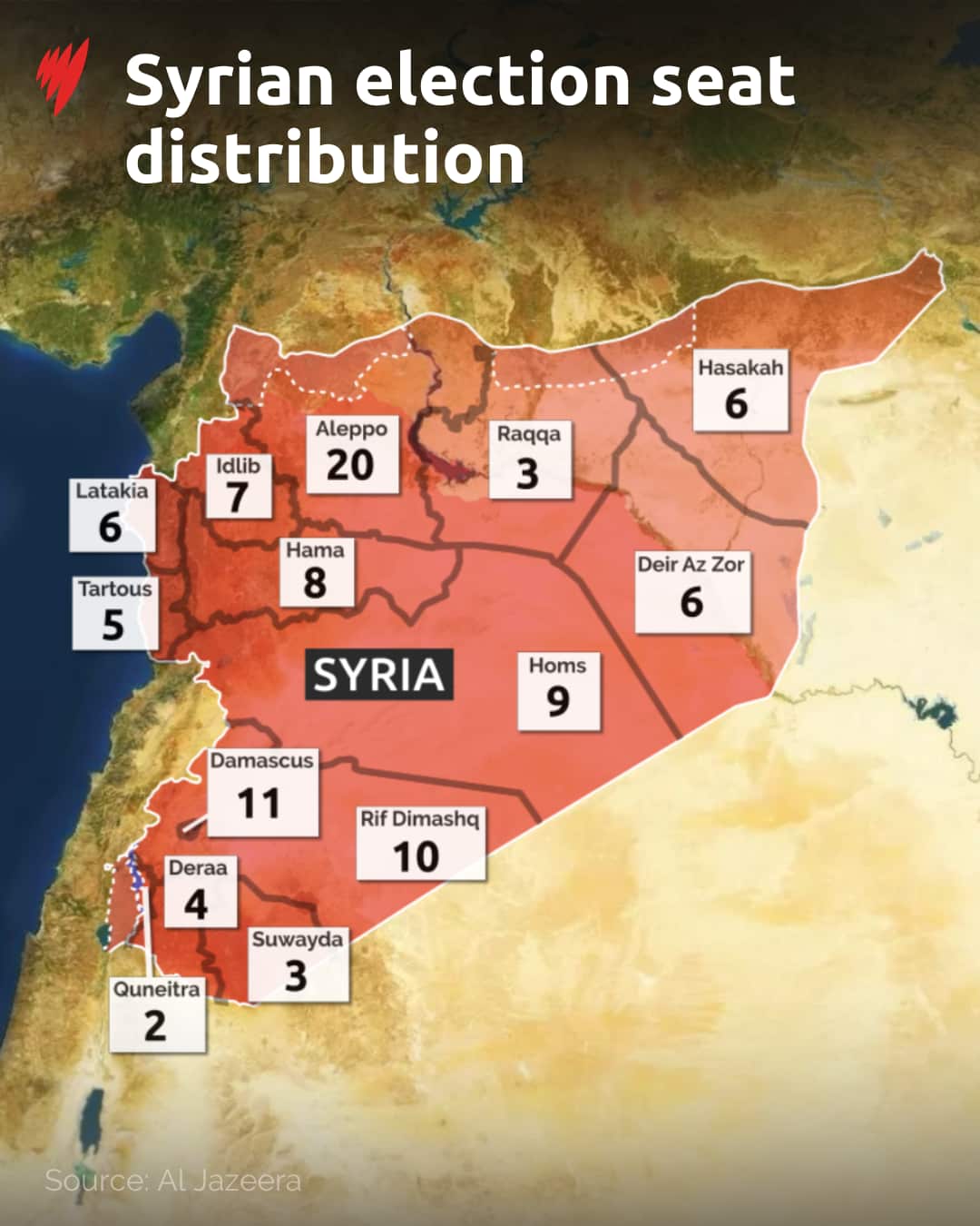 A map showing the seat distribution of Syria's election