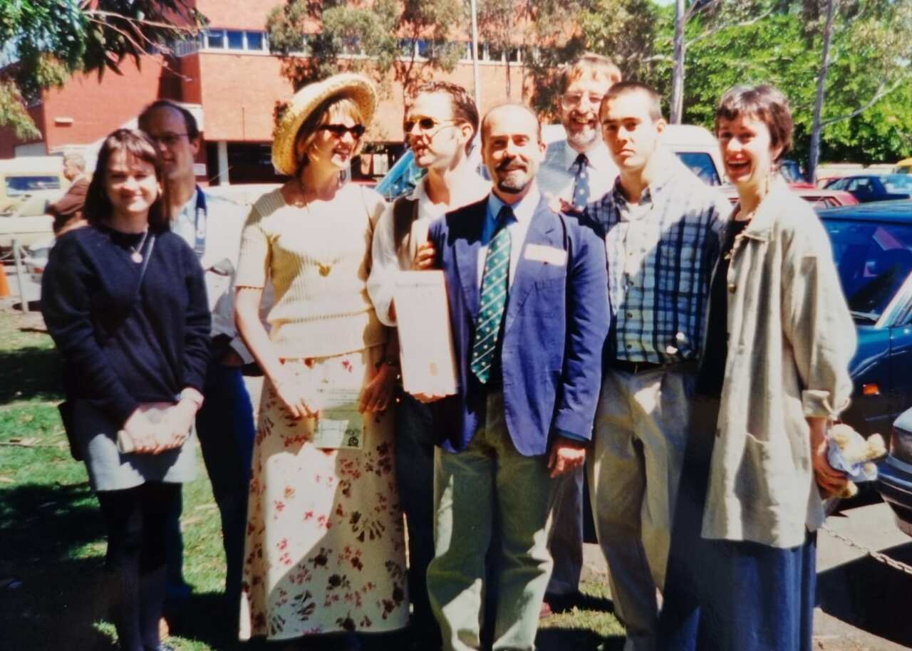 Emilio Lomonaco celebrates obtaining Australian citizenship in 1995