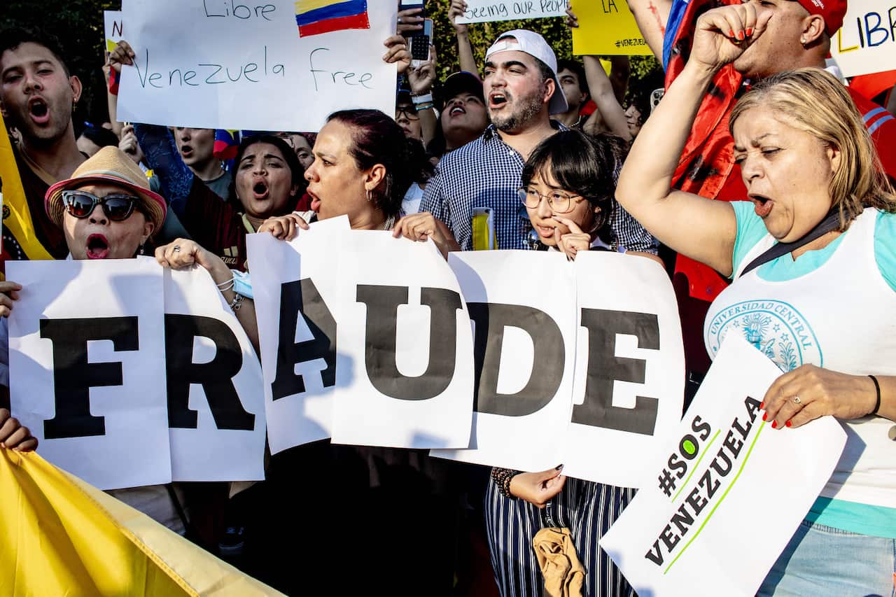 NY: A rally is held in Union Square Park supporting the current anti-Maduro protests in Venezuela.