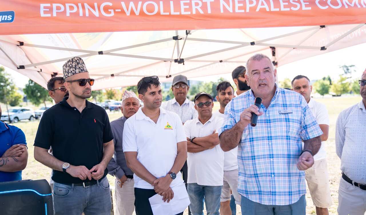 City of Whittlesea Councillor Lawrie Cox addressing a community event organised by the Epping-Wollert Nepalese Community in Melbourne.