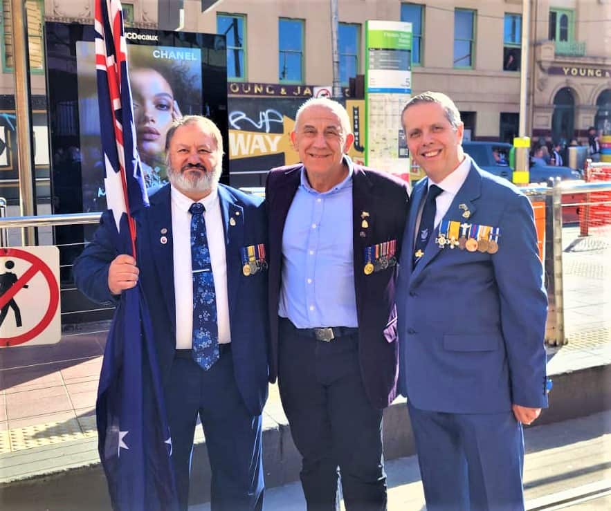 L to R = Major Terry Kanellos OAM, Major Peter Mercoulias OAM and Naval Commander John Mihanetzis.jpg