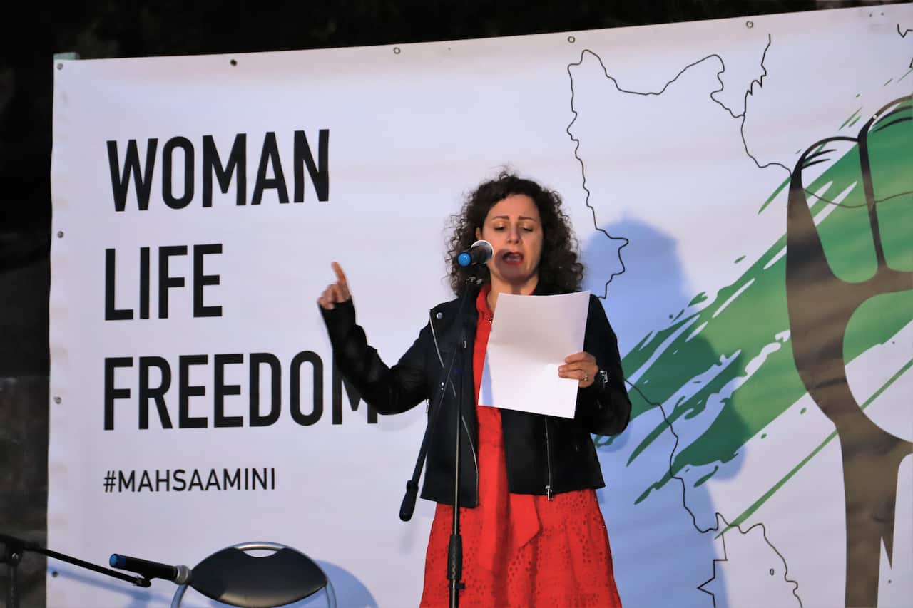 Leila Naseri reading one of her poetry about Yalda night this year