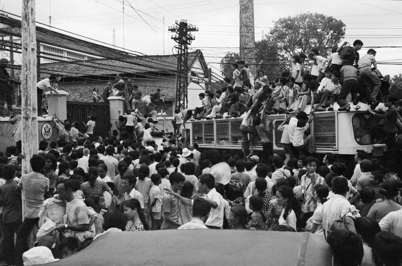 Vietnamese Civilians Crowding in Front of the US Embassy