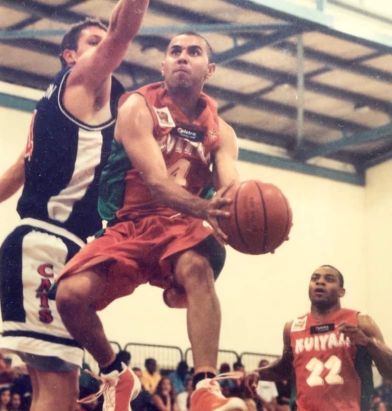 Timmy Duggan playing basketball in 2002.