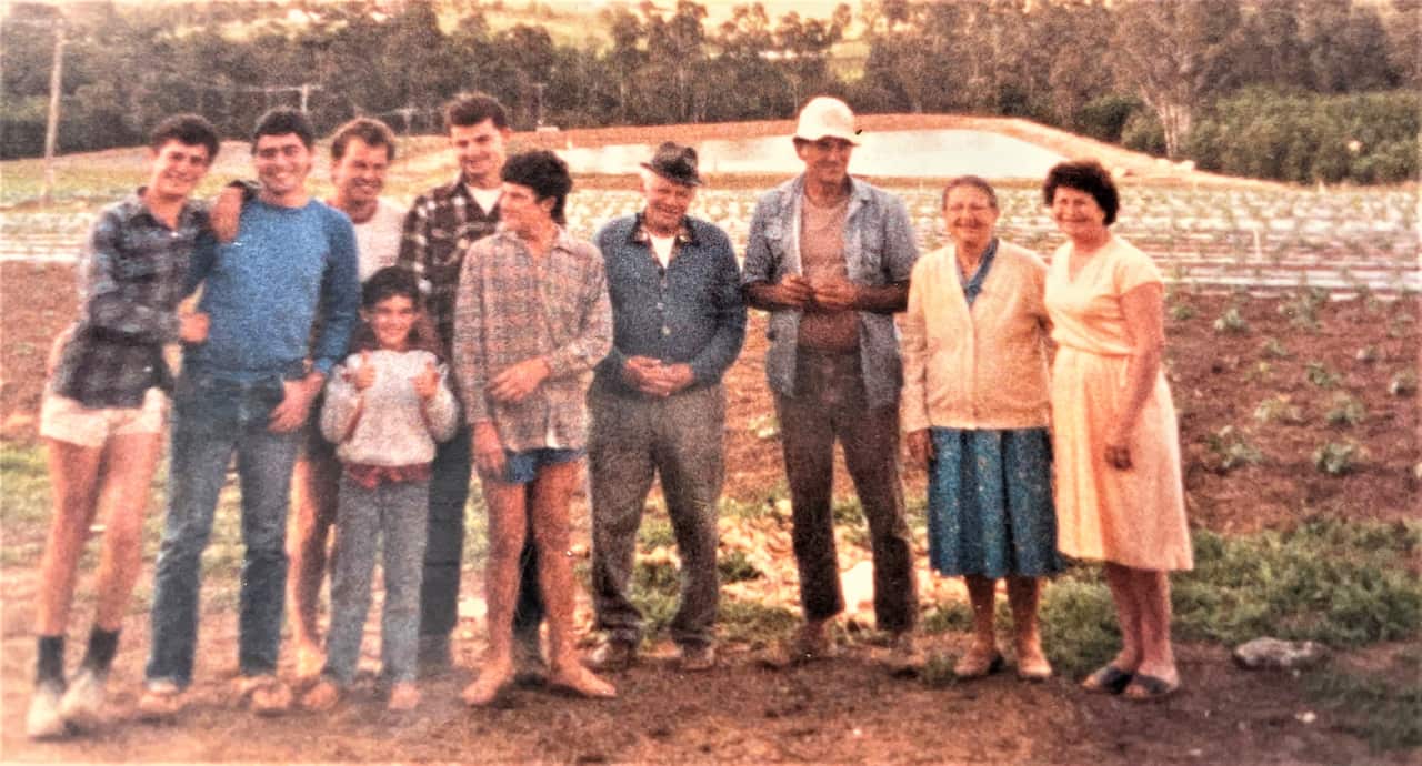 The extended Vella family photographed at a Sydney farm