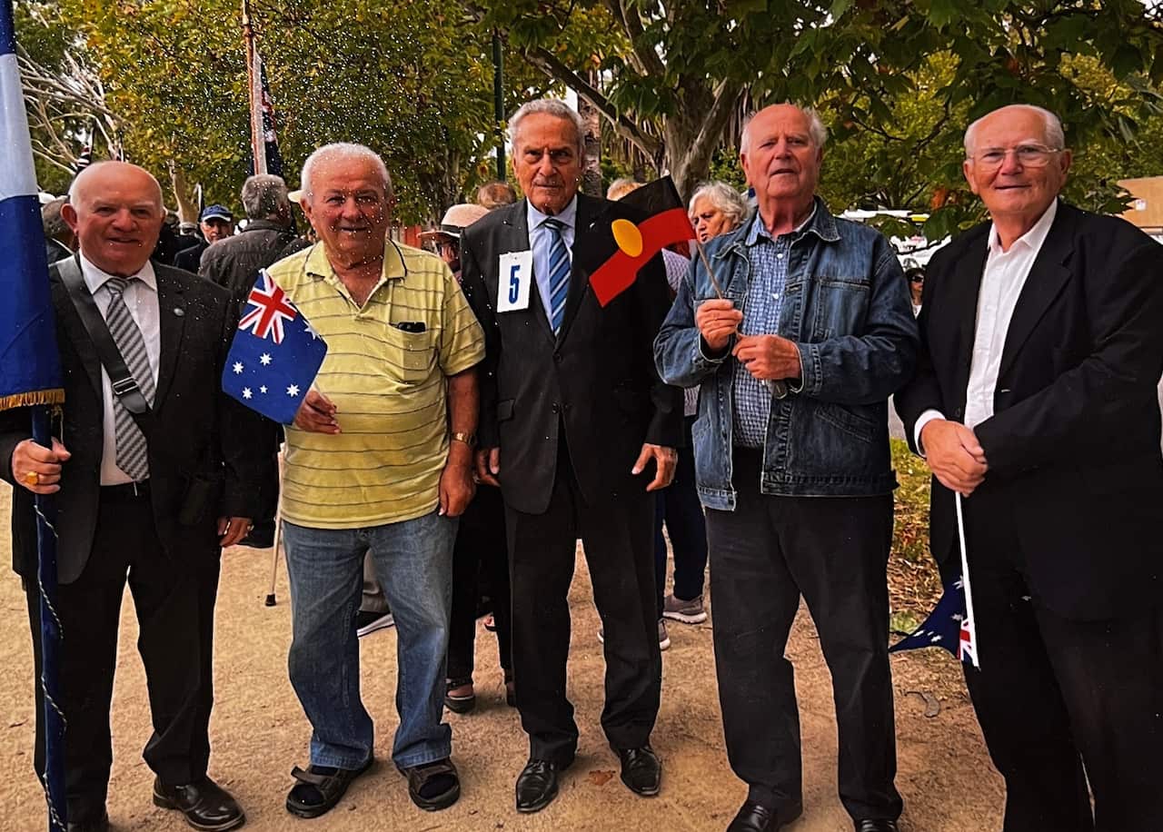 Perer Dourios (in the middle) with members of the Australian Greek Ex-Servicemen's Association