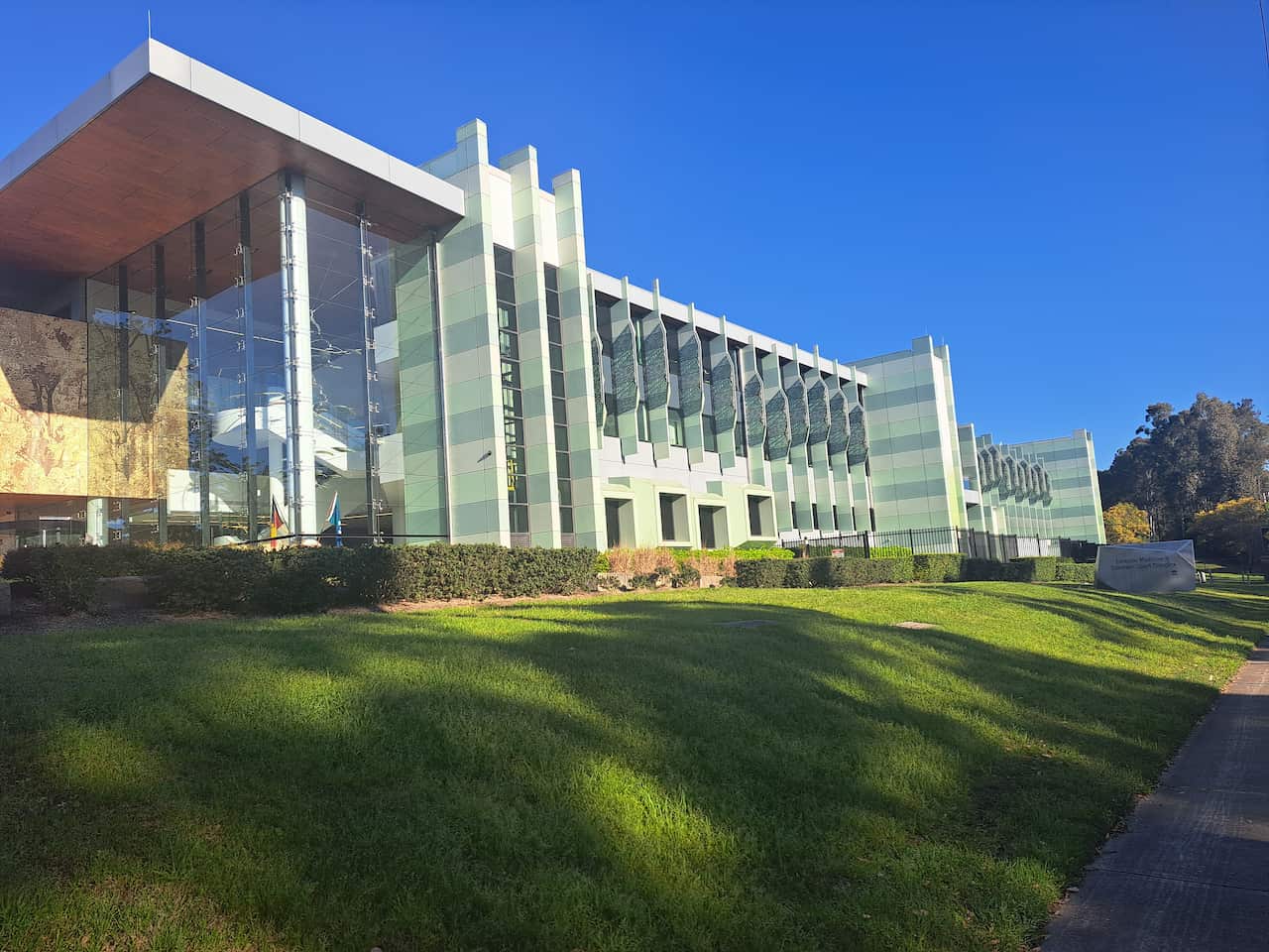 A large two-storey building with glass walls
